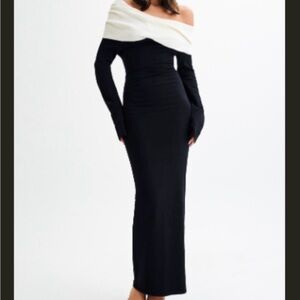 Elegant Black and White Off-Shoulder Dress